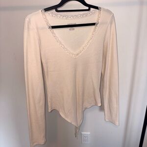 American Eagle Outfitters Cream V-Neck Lace Bodysuit